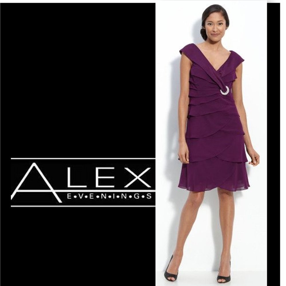 ALEX EVENINGS Purple Tiered Chiffon Dress